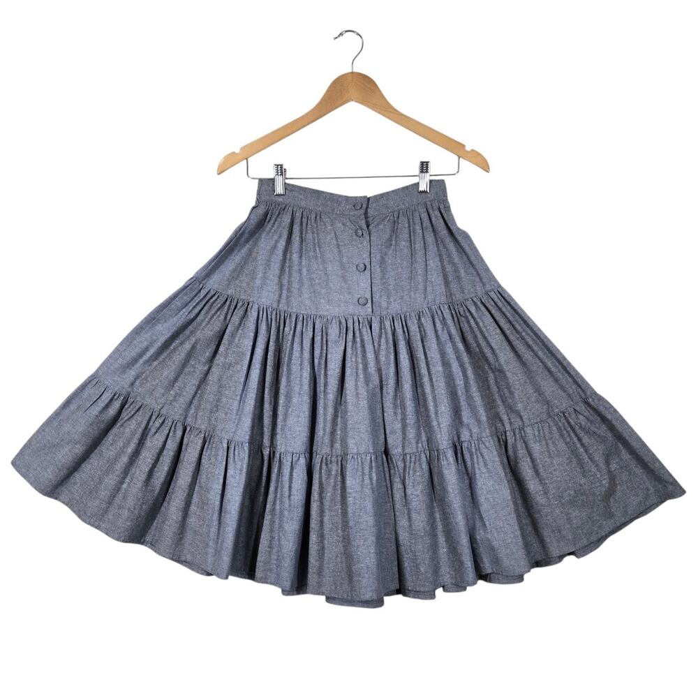 1849 Authentic Ranchwear Tiered Prairie Skirt XS/S Heather Blue NWT Made USA
